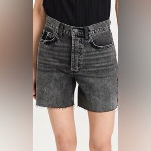 Anine Bing Kat High Rise Cut Off Denim Shorts in Charcoal Black